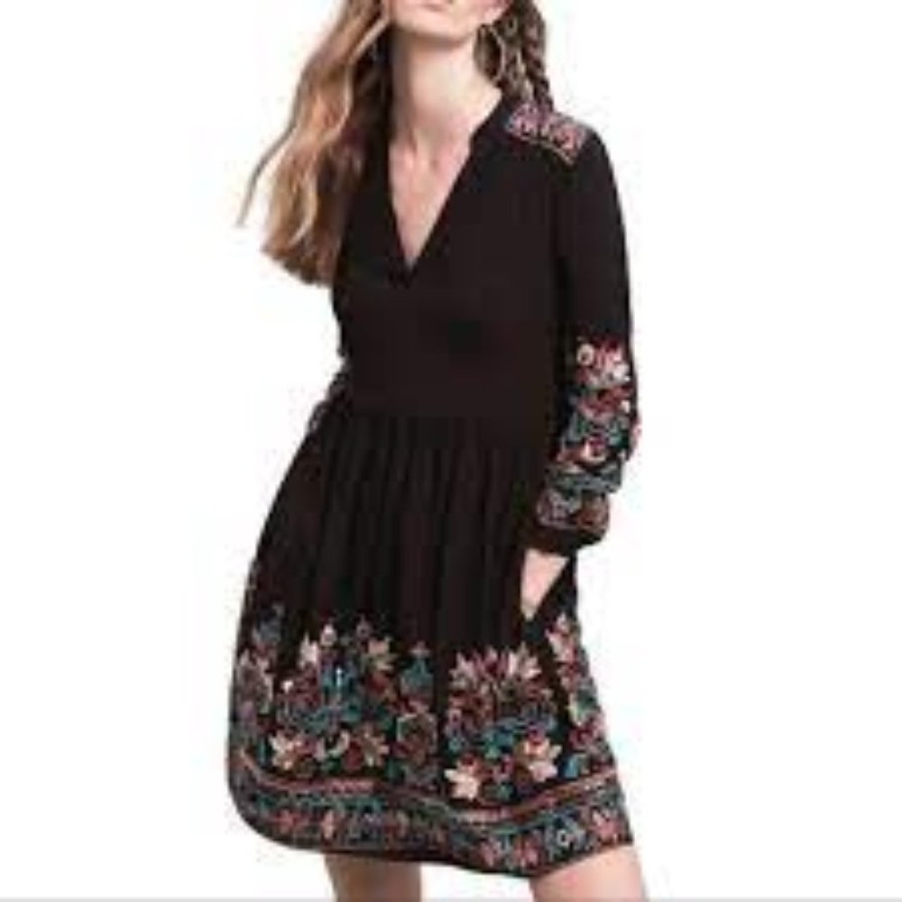 Anthropologie Floreat Avery Embroidered black dress - Sz XS